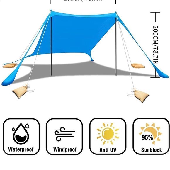 Beach Tent Sun Shelter UPF50+ with Sand Shovel, Ground Pegs and Stability - Picture 3 of 11